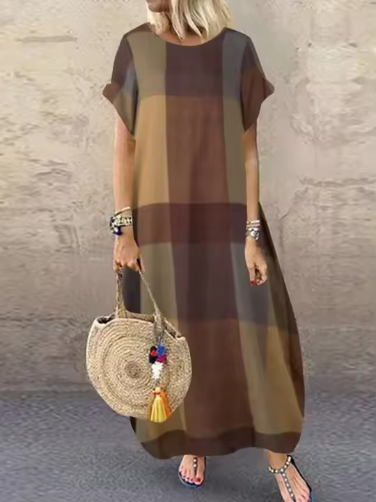 ZANZEA-Vestido largo bohemio a cuadros, Vestido largo de manga corta para verano, Vestido de fiesta de vacaciones a la moda, bata holgada informal para mujer 2023 - 1