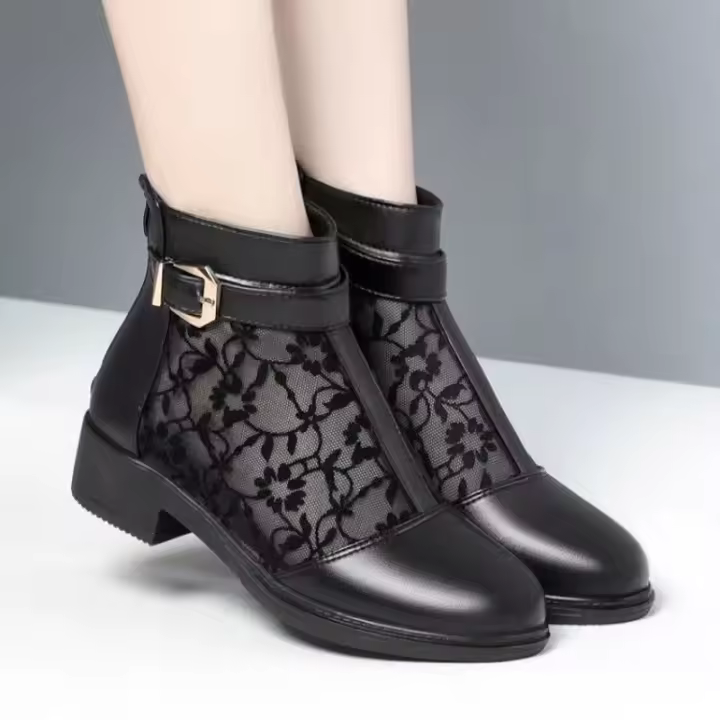 Botas de Malla para Mujer Primavera-Otoño-Verano Tacón Medio Suela Suave Tallas Grandes - 1