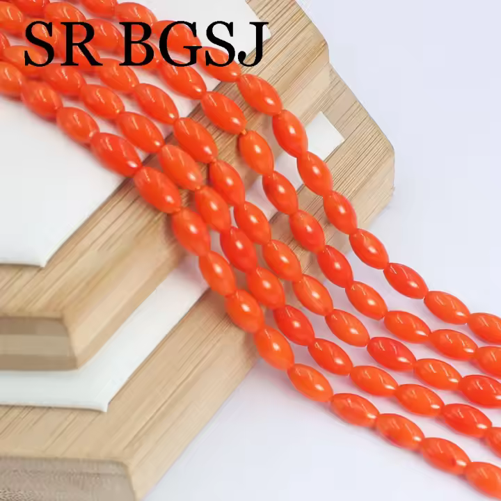 5x9mm blanco rojo rosa Olivary arroz Natural mar bambú Coral suelto DIY hallazgos fabricación de joyas cuentas de semillas hebra 15" - 1