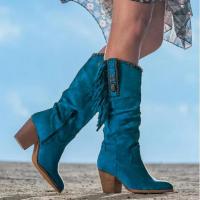 Botas altas hasta el muslo con hebilla de Metal para mujer, Punta puntiaguda, vaquero grueso - details 4