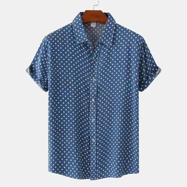 Camisa de hombre Camisa de manga corta con solapa y estampado de lunares - 1