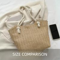 Bolso de Paja Tejido a Mano Bohemio Gran Capacidad Ligera para la Playa con Manijas de Cuerda Doble y Nudo Decorativo Ideal para Viajes, Salidas Casuales, Picnics y Compras - details 2