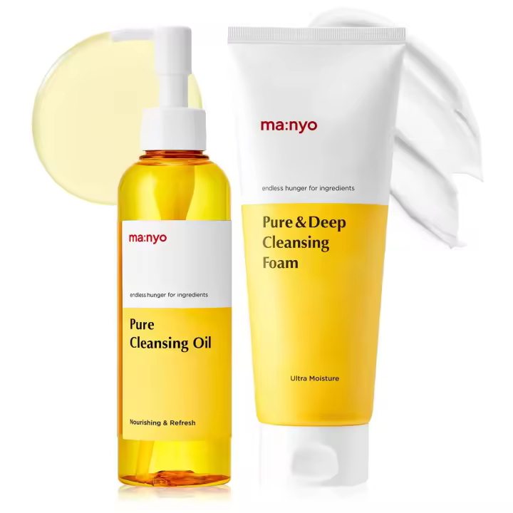 ma:nyo + Pure & Deep Cleansing Foam 6.7fl oz Limpiador facial coreano, derretimiento de puntos negros, eliminación diaria de maquillaje con aceite de argán - 1