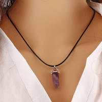 Collar de piedra Natural para mujer, collar elegante de cuero con piedra transparente, Cristal salvaje, sin cuello, 1 unidad - details 4