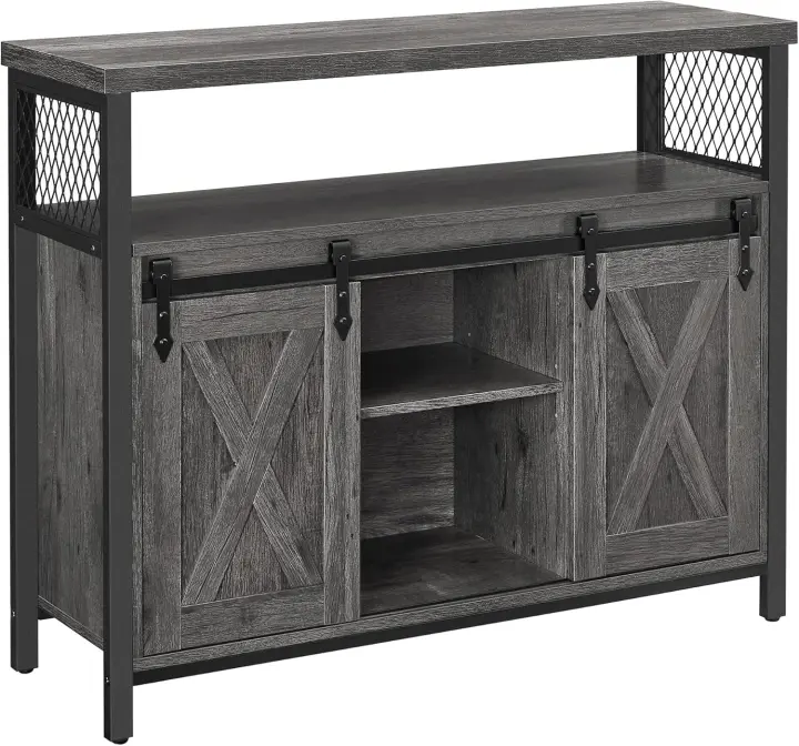 Aparador, Armario de Cocina, Armario de Almacenamiento, con 2 Puertas Correderas, 33 x 100 x 80 cm, Estantes Ajustables, para Salón, Marrón Rústico y Negro - 1