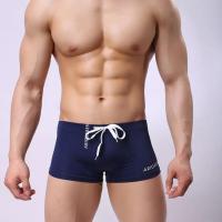 Pantalones cortos de natación para hombre con cordón en la cintura elástica Slim Fit U convexo cintura media Boxers de baño surf deportes acuáticos bañadores - details 6