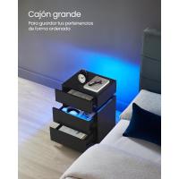 Mesita de Noche con Tira de Luz LED Multicolor Variable, 3 Cajones, Mesa Auxiliar, Estilo Moderno, 35 x 40 x 55 cm, Negro Efecto Madera LET0830B01 - details 22