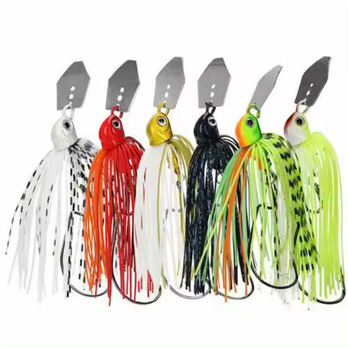 Paquete de 6 cebos de hoja Chatterbait de 11g con faldas de goma, Señuelos de pesca Buzzbait para lubina, trucha, agua dulce multicolor y agua salada - 1