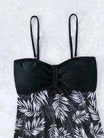 2025 Vestido corto Tankini con pantalones cortos traje de baño para mujer traje de baño femenino acolchado estampado traje de baño ropa de playa para nadar verano - details 7