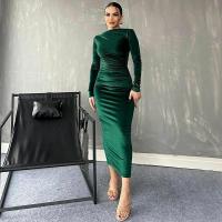 Maxi vestidos ajustados para mujer, vestido de noche elegante y bonito, cuello redondo, manga larga, Color sólido, nuevo, a la moda - details 3
