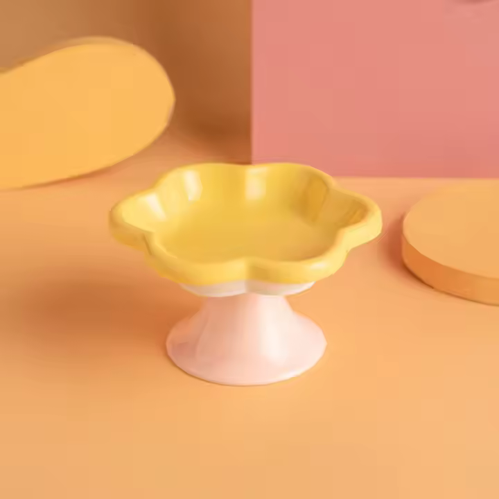 Bol de Cerámica Creativo de Gato con Dibujo de Flor Anti- Golpes Alimentos para Mascotas - 1