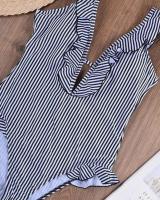 Female Striped Ruffle One Piece Swimsuit Summer Sexy Backless V Neck Bikini Swimsuit Swimmer Swimwear Elegant Ladies Beachwear - details 7