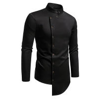 Camisa de Largo Pliegue para Hombres en Otoño Diseño Irregular Elegante Cuello de Standing - details 11