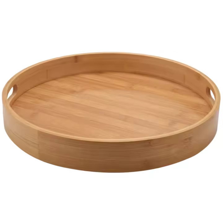 Bandeja redonda de madera de bambú para servir, bandejas para cena, barra de té, contenedor de comida para desayuno, Asa de almacenamiento, 3 - 1
