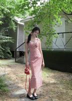 Vestido de Plaid de Encaje Francés Diseño de Verano para Mujeres Falda Larga con Cinturón - details 0