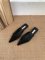 Bolsa de arco de tacón grueso cabeza media zapatillas zapatos de hadas nuevo satén temperamento francés media bandeja zapatos individuales - details 11