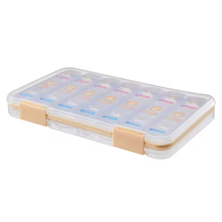 Organizador de pastillas de 7 días, 21 rejillas, diseño de cubierta deslizante, pastillero semanal sellado, dispensador de pastillas portátil desmontable de gran capacidad - 1