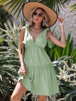 Mujer V cuello cintura falda de hoja de loto vestido de tirantes casuales - details 6