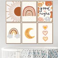 Póster infantil de amor, arcoíris, sol, oso, erizo, nube, flor sonriente, pintura en lienzo adecuada para dormitorio de bebé, habitación de niños - details 1