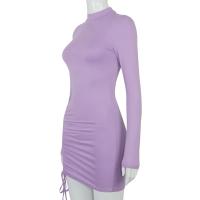 Vestido ajustado fruncido de manga larga para mujer, Mini Vestidos ceñidos con cuello alto, Vestidos de fiesta elásticos ajustados negros de otoño - details 3