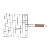 Rejilla antiadherente para parrilla de pescado, cesta Triple con mango de madera, herramienta de barbacoa, 1 piezas - details 3