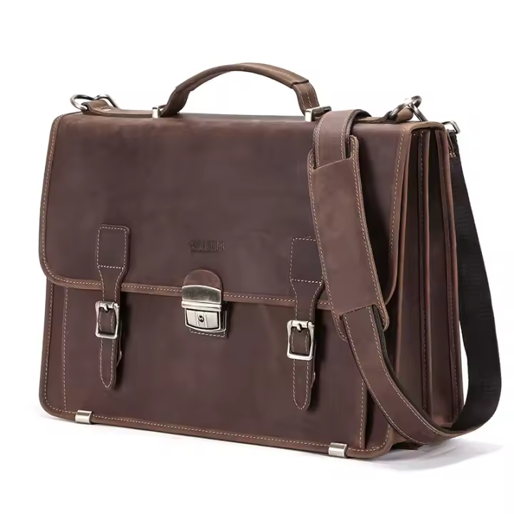 Bolso de Hombre RETRO CONTACT'S de Cuero de Caballo Loco Bolsa de Laptop para Negocios de Gran Capacidad Material de Lining de Poliéster Tamaño de 14 Pulgadas Ideal para Primavera/Verano - 1