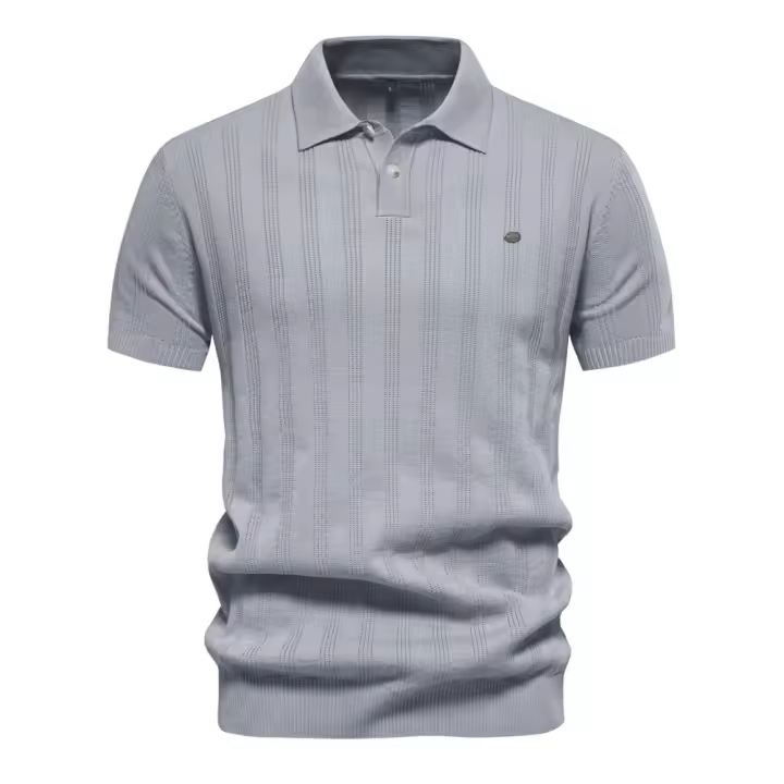 polos hombre manga corta ropa hombre día del padre 2025 Nuevo Polo de punto acanalado de verano para hombres Polo texturizado de calidad de marca transpirable y fresco para hombre - 1