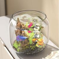 Tanque de peces redondo transparente duradero, tanque de visualización de plástico resistente a caídas, acuario pequeño de escritorio decorativo antirotos para el hogar - details 9