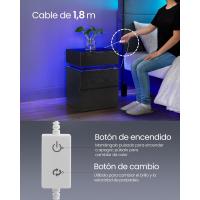 Mesita de Noche con Tira de Luz LED Multicolor Variable, 3 Cajones, Mesa Auxiliar, Estilo Moderno, 35 x 40 x 55 cm, Negro Efecto Madera LET0830B01 - details 23
