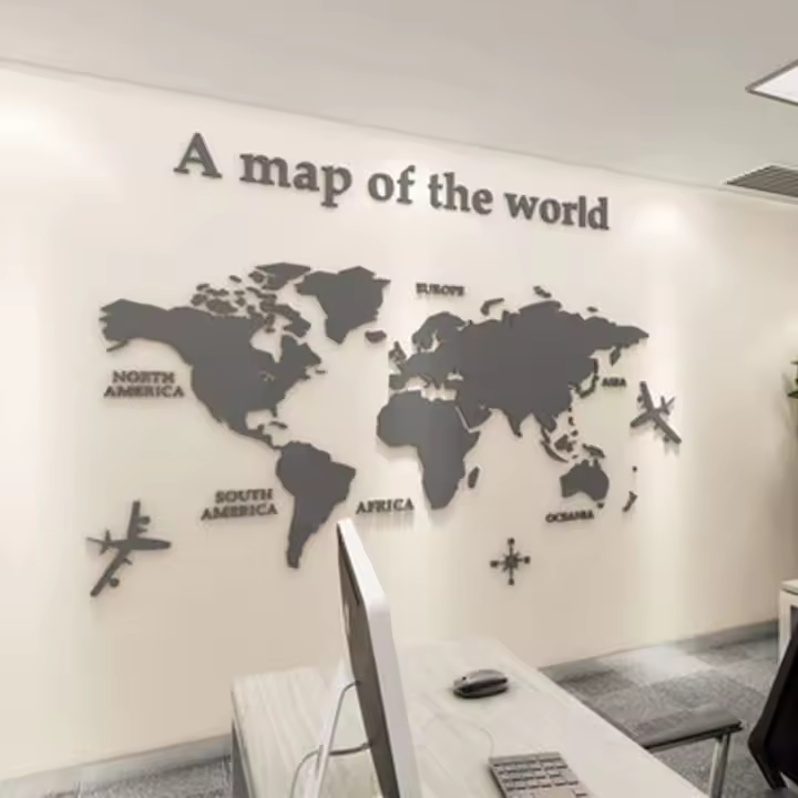 Pegatinas de pared de mapa del mundo, papel tapiz acrílico creativo 3D, Fondo de TV, decoración del hogar, sala de estar, oficina, Interior, 1 unidad - 1
