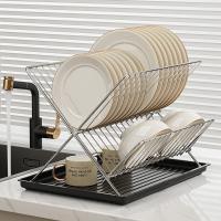 Estante de secado de platos plegable en forma de X, escurridor de platos de encimera antideslizante de 2 niveles, estante de secado de platos desmontable de gran capacidad - details 5
