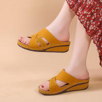 Zapatillas de mujer de talla grande, nuevas de verano, con plataforma, tacón medio, punta abierta, cruzadas y de color sólido. - details 8