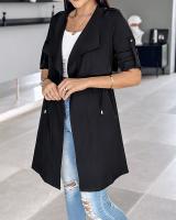 Ropa de mujer 2025 Otoño e Invierno moda suelta Color sólido manga enrollable chaqueta cortavientos de longitud media - details 11