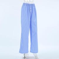 Pantalones de Algodón Originales para Mujer Diseño a Rayas Azules Cómodo y Elástico - details 6