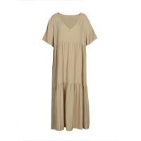 Vestido de talla grande para mujer, verano 2025, manga corta, plisado, Color sólido, informal, por debajo de la rodilla, dobladillo, vestido suelto XL-5XL - details 8