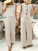 Conjunto de pantalones informales sin mangas para mujer, camiseta sin mangas, moda de verano 2025, nuevo estilo - details 6
