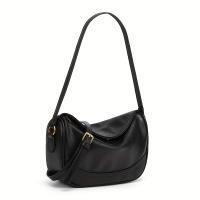 2025 Nuevo bolso de hombro con textura arrugada para mujer - Correa ajustable, herrajes en tono dorado, cierre de cremallera, negro, diseño minimalista elegante para desplazamientos y viajes, bolso elegante, bolso moderno, construcción duradera, bolso de - details 0
