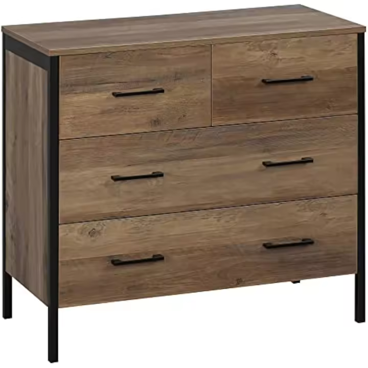 Cajonera con 4 Cajones Cómoda de Dormitorio de Madera Mueble Almacenaje para Salón Habitación Oficina Estilo Industrial Antivuelco 80x40x75 cm Marrón - 1