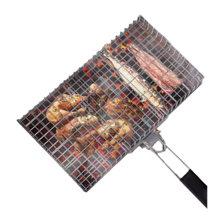 VIE LENTE Asador De Acero Inoxidable Para Barbacoa Malla Antideslizante Para Carne Y Verduras Herramienta De Picnic Y Fiesta - 1