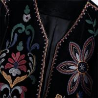 Chaqueta corta de terciopelo con bordado en contraste para mujer, abrigo Vintage de manga larga, prendas de vestir exteriores elegantes - details 4