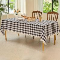 Decoración de mesa, mantel de lino a cuadros, estilo Pastoral, camino de mesa impermeable, antiincrustante con borlas, cubierta de mesa para el hogar - details 7