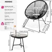 Conjunto de Exteriores de Jardín de Acero 2 Sillas y Mesa de Cristal Resistentes a la Intemperie - details 2