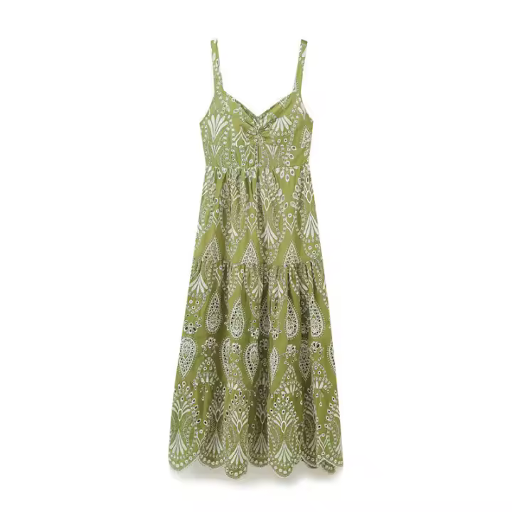 OUWU-Vestido de verano estilo Midi hueco con bordado versátil y correa informal a la moda para mujer - 1