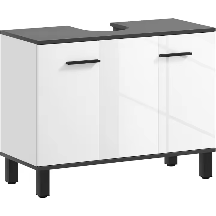 Mueble de Baño Elegante Blanco Brillante Estilo de Pedestal con 2 Puertas y Estantes Ajustables - 1