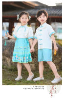 Vestido de Recitación de Poesía de Verano Hanfu para Niños Traje Antiguo Chino con Falda de Cara de Caballo Conjunto de Ropa y Zapatos - details 12