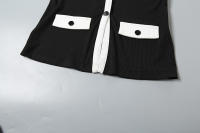 BUNO-Traje Sexy de punto negro con pantalón corto para mujer, traje elegante sin mangas con bolsillos dobles, Top con hebilla de un solo pecho, conjunto de 2 piezas, trajes nuevos 2025 - details 38