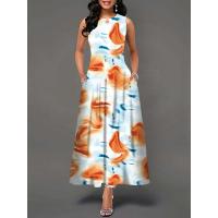 Women's Boho Long Dress Elegant Sleeveless Floral Print Casual Beach Party Summer Dress - details 34