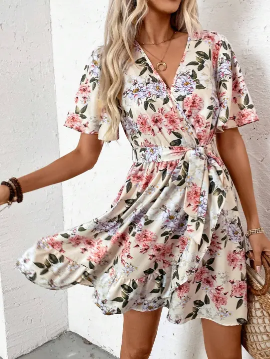 Vestido estampado informal para mujer con cuello en V a la moda, ropa de mujer - 1