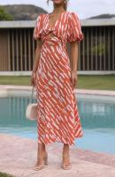 BUNO-Casual para Mujer, Corte en A, Cintura Alta, Cuello en V, Sexy, Bohemia, Midi de Verano con Mangas Abullonadas, Elegante Vestido de Fiesta Vintage - details 9