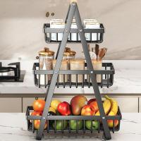 Cesta desmontable 3 niveles, cesta multifuncional verduras, expositor frutas con mango de madera para hogar, cocina, baño y - details 0